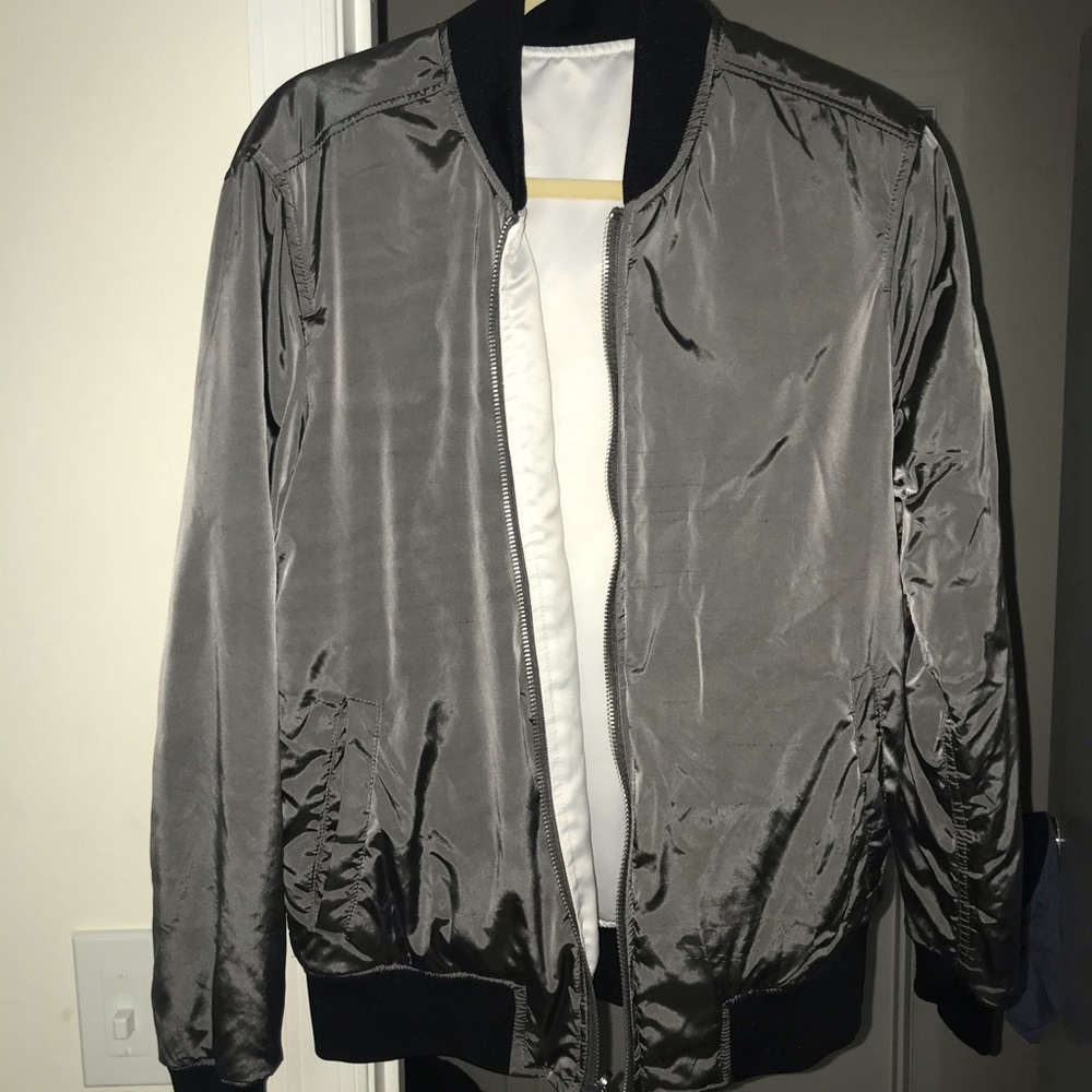 Grey and white reversible bomber jacket
